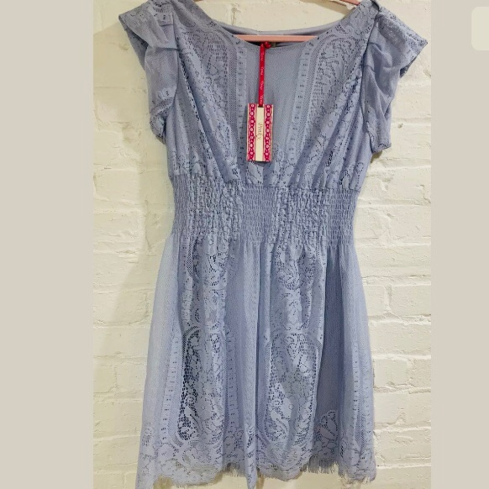 Pinky Lace Overlay Dress Lilac Dusty Blue NWT